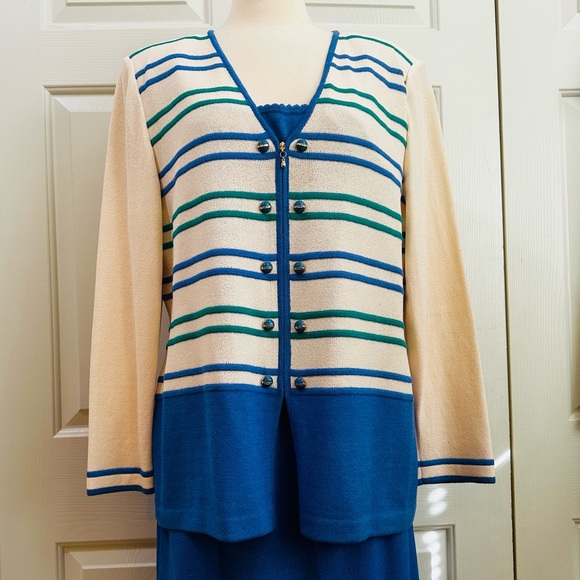 St John Collection Santana Knit Suit Top Sz 12 Shell Large & Skirt Sz 14 - Picture 2 of 15